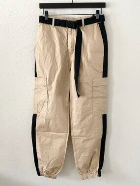 FOREVER 21 Women's sz XS Khaki High Rise Side Striped Belted Jogger Cargo Pants